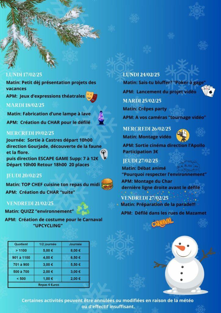 programme détaillé hiver jeunesse